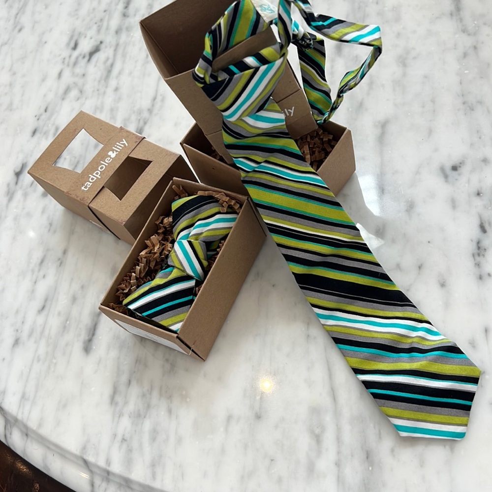 New Boys Tadpole and Lily Bow Tie or Long Tie and Black Teal Neon and White